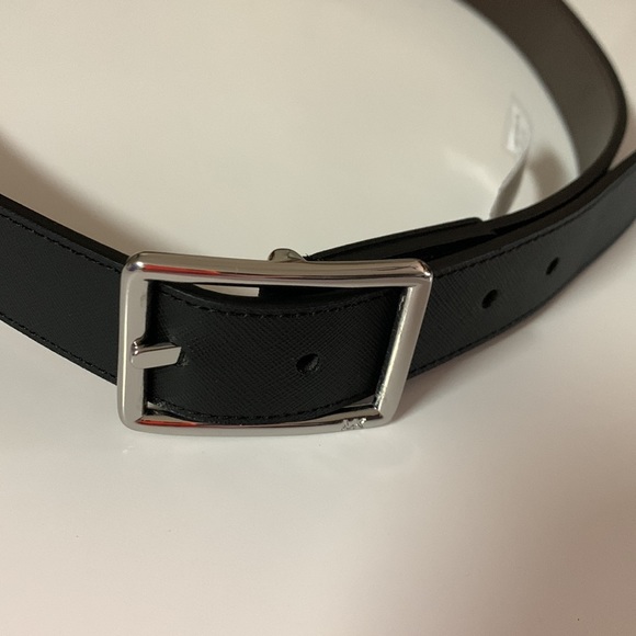 NWT Michael Kors 31MM Swivel RVS rectangle buckle leather Belt black size multi - Picture 3 of 9